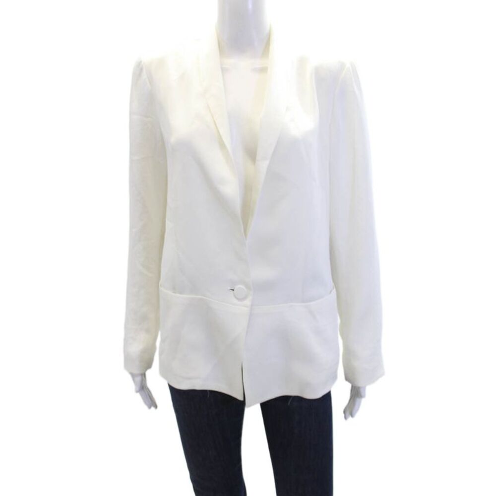 Drew Womens Long Sleeve Open Front Pleated Lined Blazer White Size S
